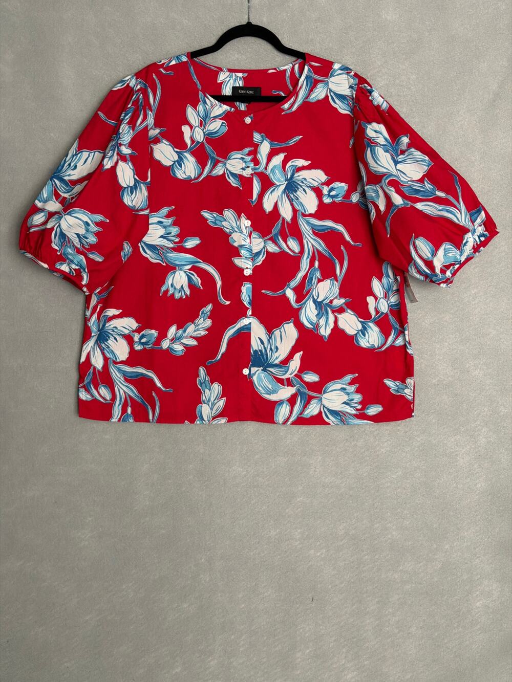 Karen Kane Puff Sleeve Top Button-Front Floral Print Women's 2X NEW